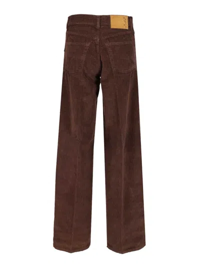 Haikure Korea Brown Pants With Logo Patch On The Rear In Corduroy Woman In Brown