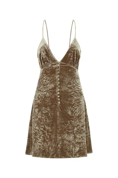 Saint Laurent Women Biscuit Velvet Mini Dress In Brown