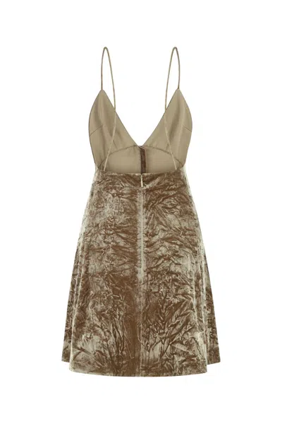 Saint Laurent Women Biscuit Velvet Mini Dress In Brown