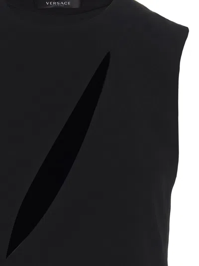 Versace Cut-out Black Midi Dress With Side Split In Black