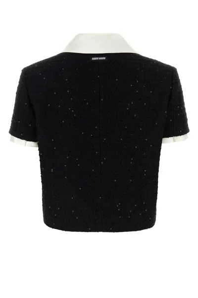 Miu Miu Bouclé Cardigan With Button Detailing And Contrast Collar In Black