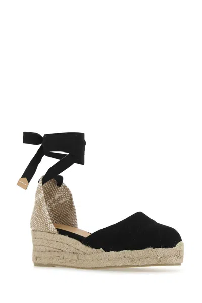 Castaã±er Black Canvas Carina Wedges
