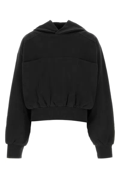 Entire Studios Hooded Cropped Sweatshirt Front Pocket In Black