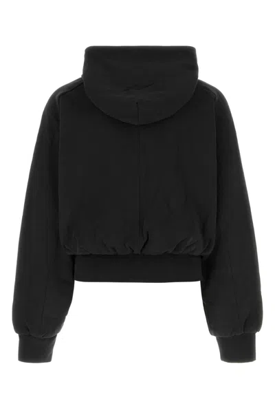 Entire Studios Hooded Cropped Sweatshirt Front Pocket In Black