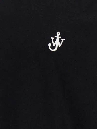 Jw Anderson Black Crewneck T-shirt With Anchor Embroidery On The Front