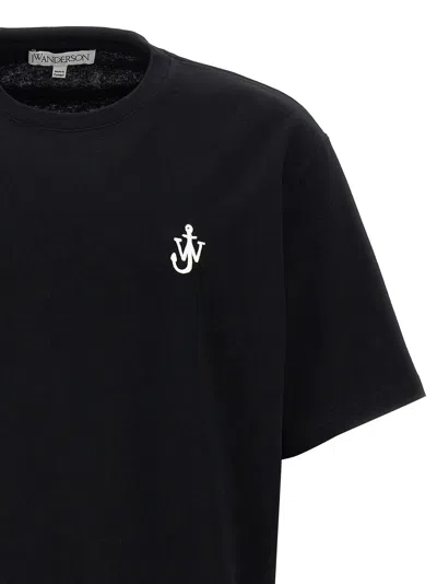 Jw Anderson Black Crewneck T-shirt With Anchor Embroidery On The Front