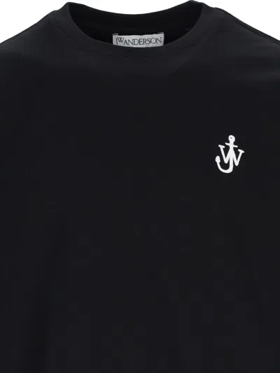 Jw Anderson Black Crewneck T-shirt With Anchor Embroidery On The Front