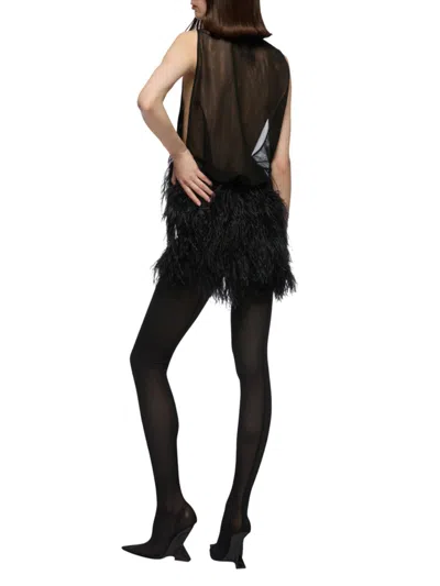 Attico Feather-embroidered Tulle Mini Dress In Black