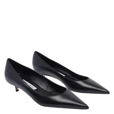 Jimmy Choo Pointed Toe Leather Kitten Heel Pumps
