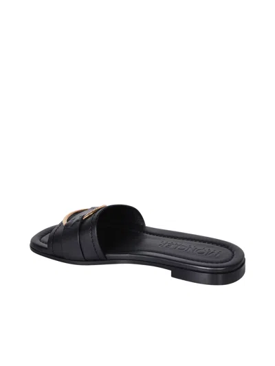 Moncler Black Leather Bell Slippers In Multi
