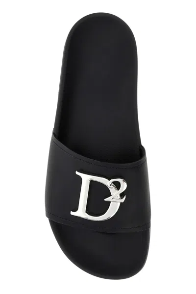 Dsquared2 Black Leather D2 Statement Slippers