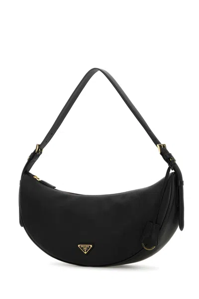 Prada Black Leather Large  Demi-lune Crossbody Bag