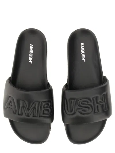 Ambush Black Leather Slippers