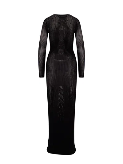 Off-white Black Mesh Long Dress In Black