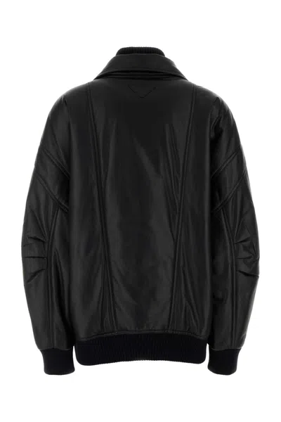 Prada Black Nappa Leather Bomber Jacket In Black