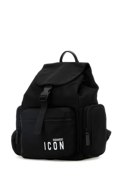 Dsquared2 Iconic Nylon Backpack With Front And Side Pockets In Black