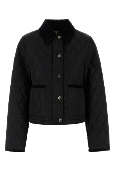 Burberry Oldham Black Quilted Jacket With Corduroy Collar In Tech Fabric Woman In Black