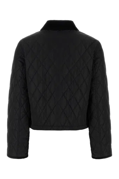 Burberry Oldham Black Quilted Jacket With Corduroy Collar In Tech Fabric Woman In Black