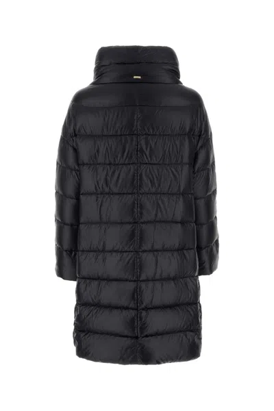 Herno Long Jacket In Satin And Lady Alternative Fur In Black