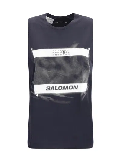 Mm6 Maison Margiela Crew Neck Graphic Print Sleeveless Top In Black