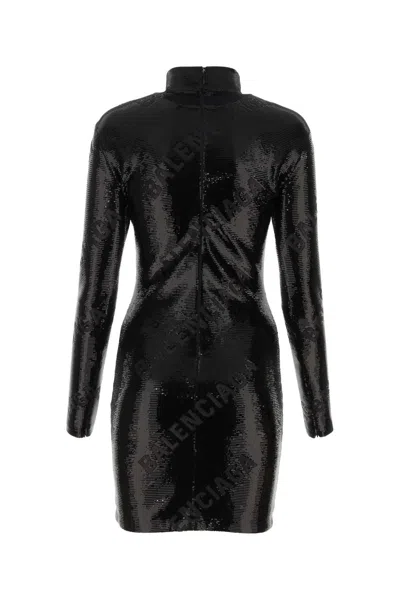 Balenciaga Sequins Mini Dress With Long Sleeves And Turtleneck In Black