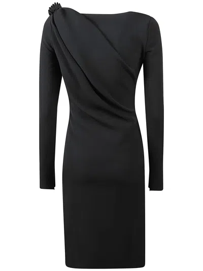 Jw Anderson Elegant Shoulder Drape V-neck Dress In Black