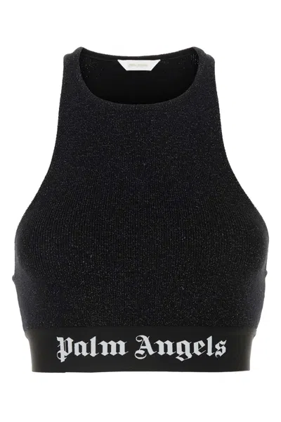 Palm Angels Sleeveless Cropped Knitted Top In Black