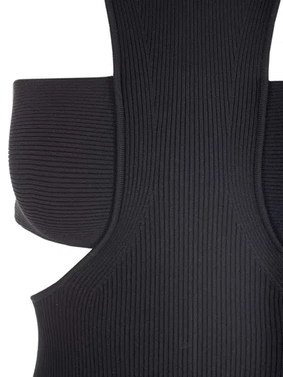 Alexander Mcqueen Black Slashed Harness Midi Dress In Black
