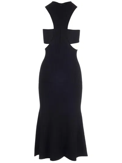 Alexander Mcqueen Black Slashed Harness Midi Dress In Black