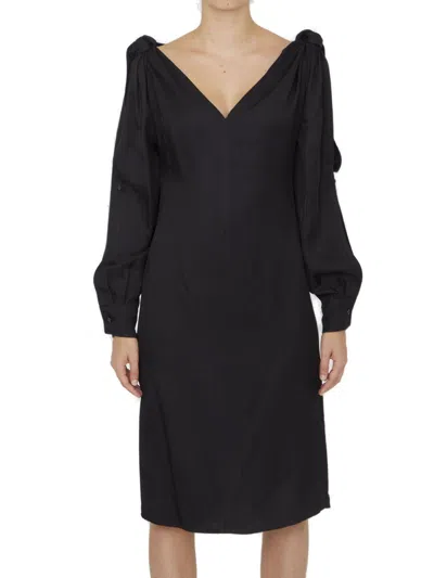 Bottega Veneta Viscose Midi Dress Knotted Shoulders In Black