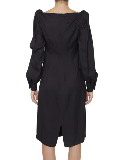 Bottega Veneta Viscose Midi Dress Knotted Shoulders In Black