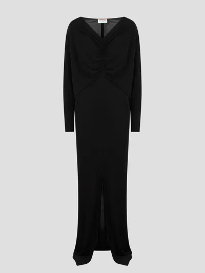 Saint Laurent Abito Lungo In Viscosa Nera Donna In Black