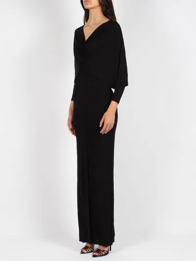 Saint Laurent Abito Lungo In Viscosa Nera Donna In Black
