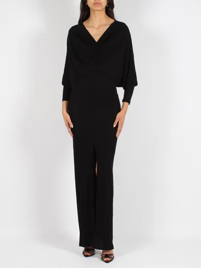 Saint Laurent Abito Lungo In Viscosa Nera Donna In Black