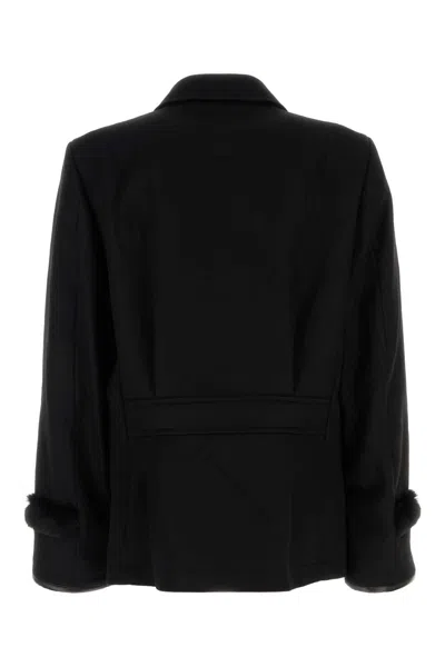 Random Identities Wool Blend Coat Fur Trim In Black