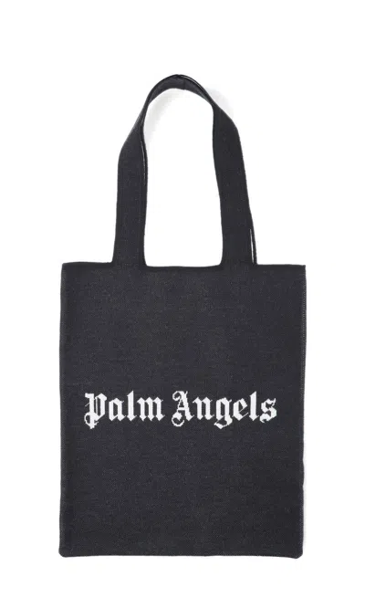 Palm Angels Black Wool Blend Shopping Bag