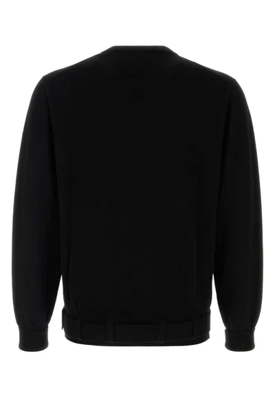 Random Identities Wool Blend Sweater With V-neckline And Belt Detail In Black