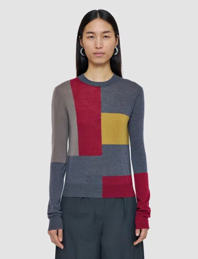 Joseph Overlay Cashair Round Neck Jumper In Gray