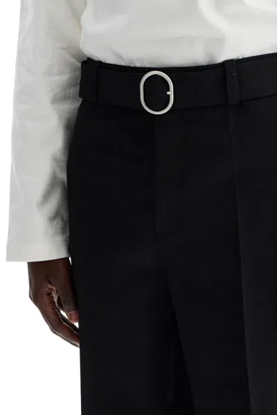 Jil Sander Men Black Wool Gabardine Belted Trousers In Black