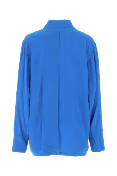 Quira Split Back Shirt With Unique Collar And Buttoned Cuffs In Blue