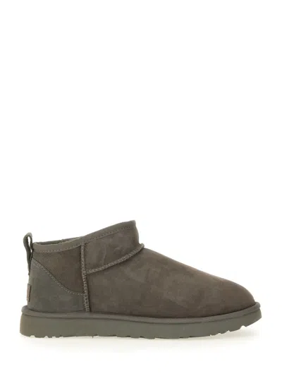 Ugg Dark Grey Suede Classic Ultra Mini Ankle Boots In Gray