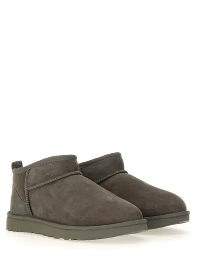 Ugg Dark Grey Suede Classic Ultra Mini Ankle Boots In Gray