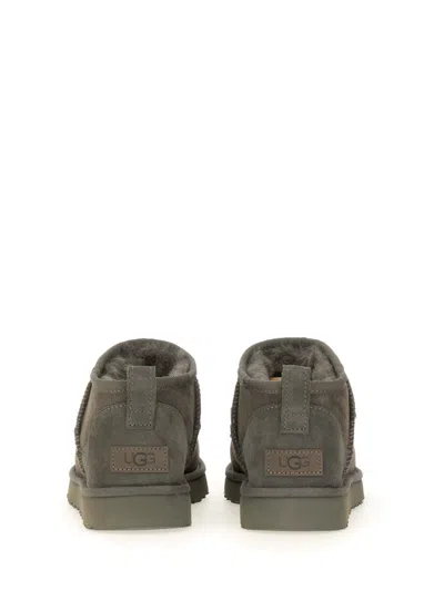 Ugg Dark Grey Suede Classic Ultra Mini Ankle Boots In Gray