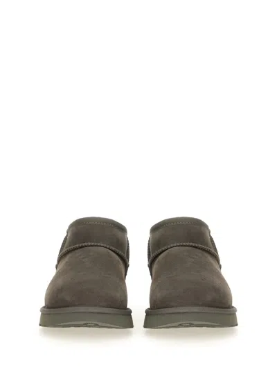 Ugg Dark Grey Suede Classic Ultra Mini Ankle Boots In Gray