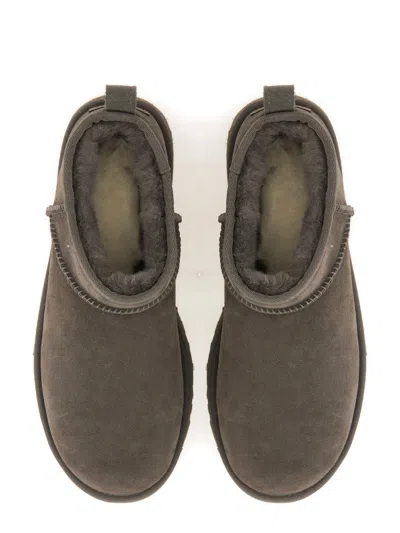 Ugg Dark Grey Suede Classic Ultra Mini Ankle Boots In Gray
