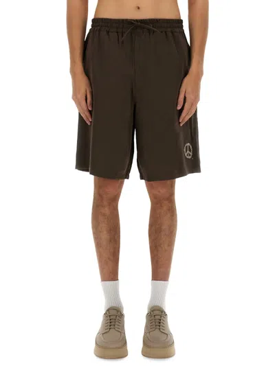 Emporio Armani Drawstring Bermuda Shorts In Printed Modal From The Peace Capsule Collection In Brown
