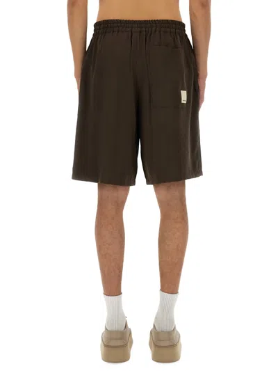 Emporio Armani Drawstring Bermuda Shorts In Printed Modal From The Peace Capsule Collection In Brown