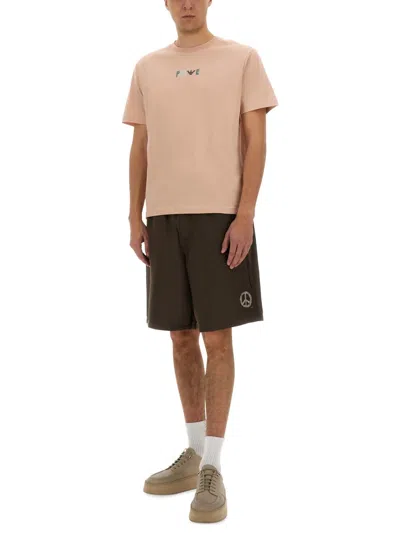 Emporio Armani Drawstring Bermuda Shorts In Printed Modal From The Peace Capsule Collection In Brown