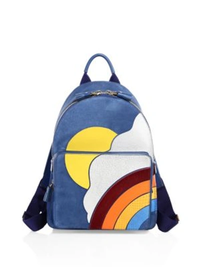 Anya Hindmarch Mini Cloud Suede, Leather, Calf Hair & Snakeskin Backpack In Airforce Blue