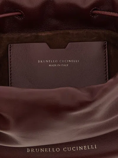 Brunello Cucinelli Bucket Mellow Mini Crossbody Bag In Burgundy